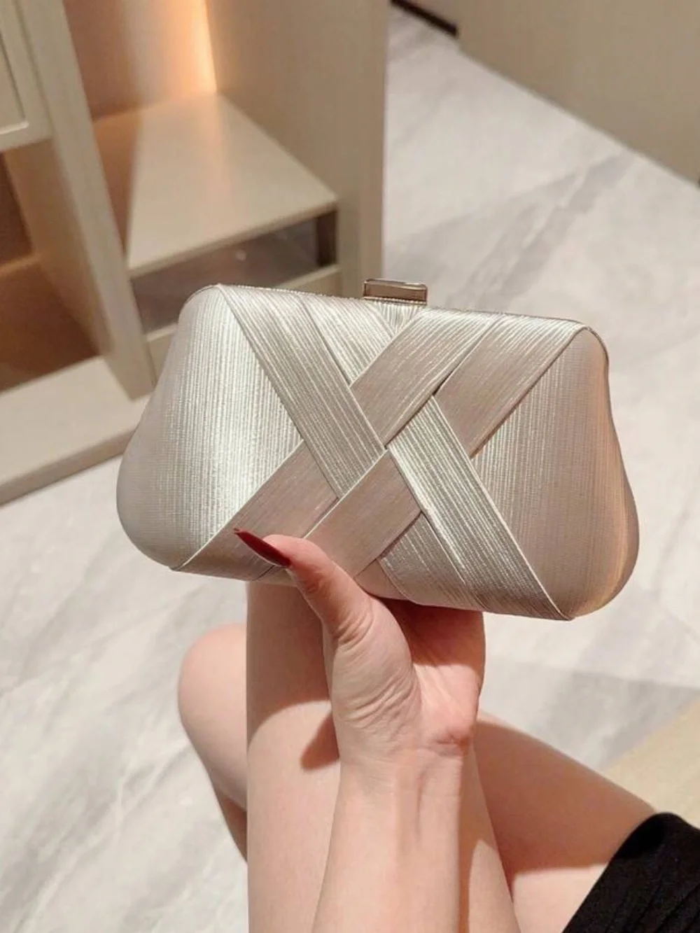 Elegant Off White Satin Clutch Bag by